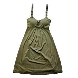Cache Army Olive Green Empire Waist Dress Buckles Knee Length Soft Stretchy XS